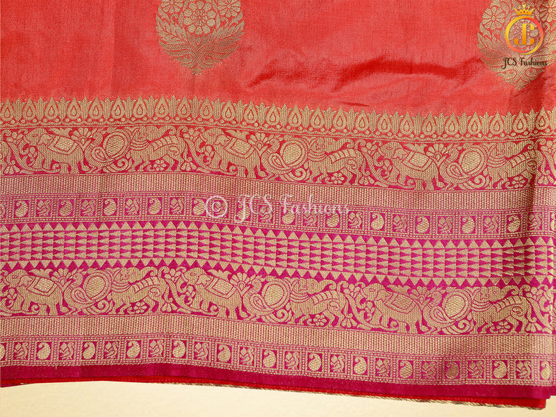 Banarasi Katan Silk Saree With Long Border And Beautiful Pattern Blouse