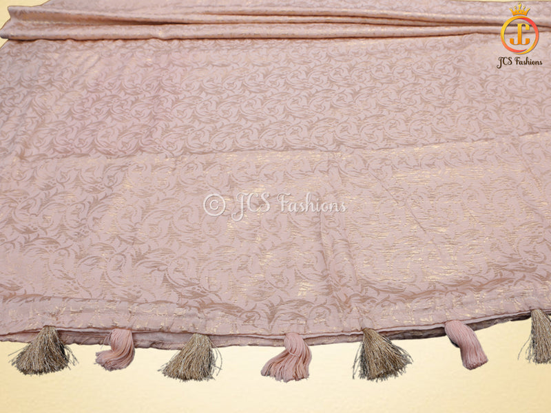 Retro-Type Peach Banarasi Crape Soft Silk Saree With Blouse