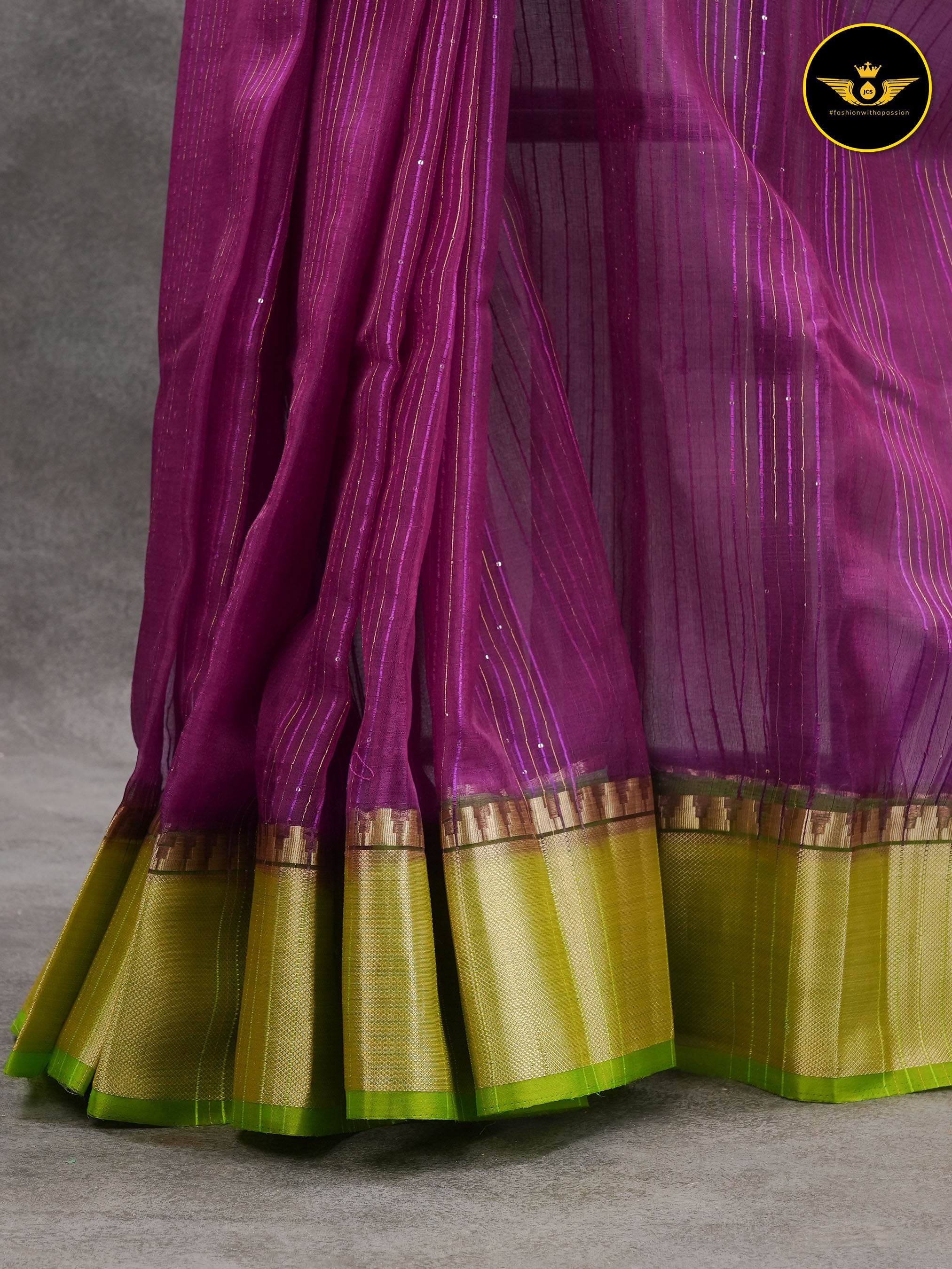Soft And Lightweight Khadi Kora Saree With Contrast Blouse SAREE JCS Fashions Purple 5.5 meters