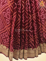Maroon Pure Khaddi Georgette Rai Bandhej Saree, Silk Mark Certified