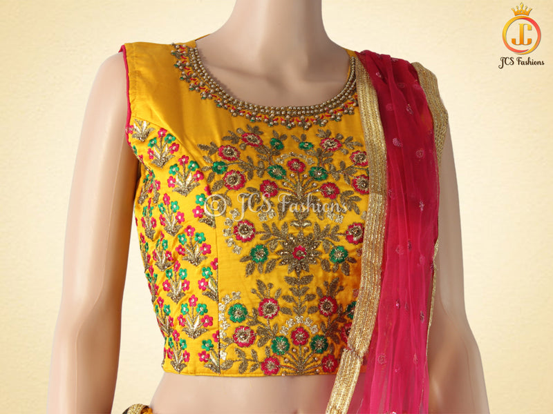 Weaving Zari Buttie Silk Lehenga With Dual Shade Soft Net Dupatta