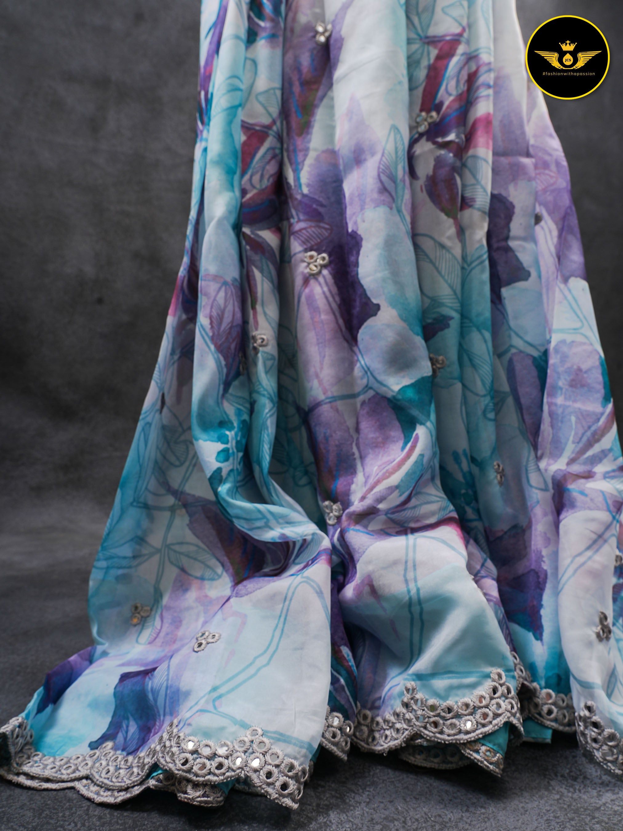 Chiffon Crepe Saree with Mirror Work Border and Designer Blouse SAREE JCS Fashions
