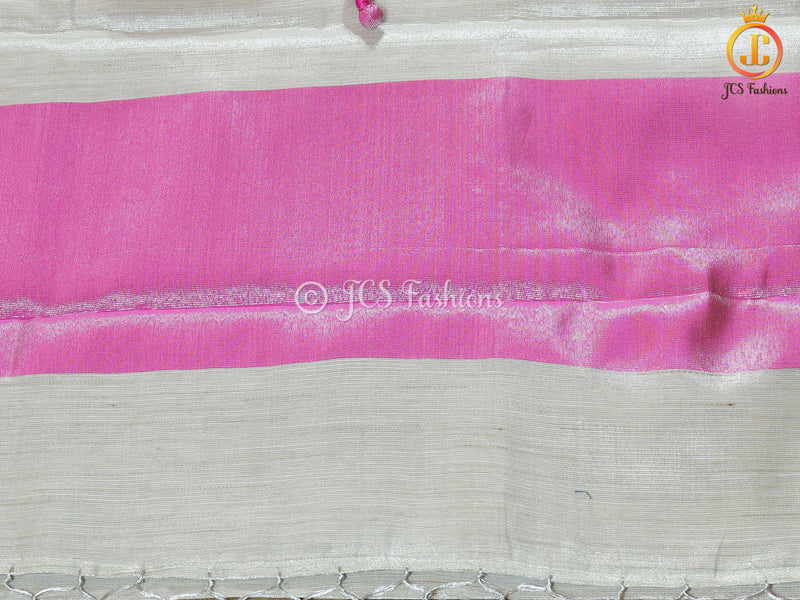 Tissue Saree With Lace Work Blouse, Elegant Silver Weaving