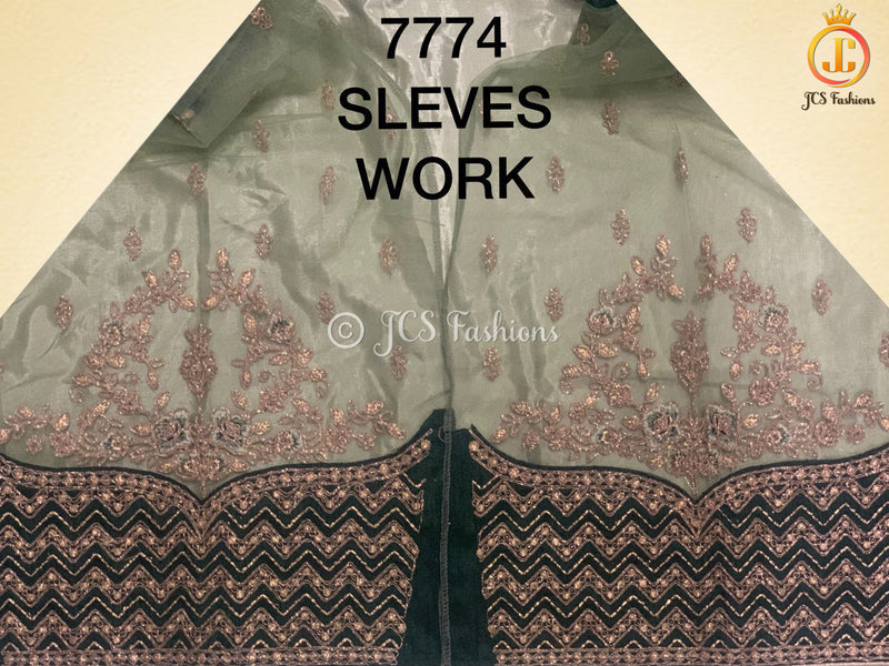 Designer net with embroidery work Floor length Gown | Green