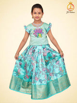 Blue Kalamkari Print Lehenga with Croptop for Kids/Girls