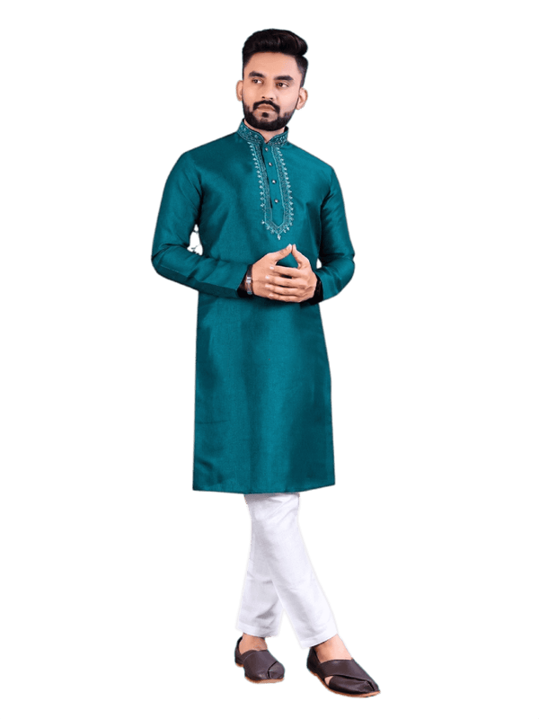 Chanderi Silk Panajbi And Cotton Pajama Kurta Set