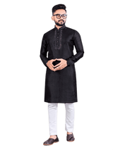 Black Color Chanderi Silk Kurta Set For Men