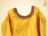 Traditional Anarkali long gown with self zari weaving in Yellow