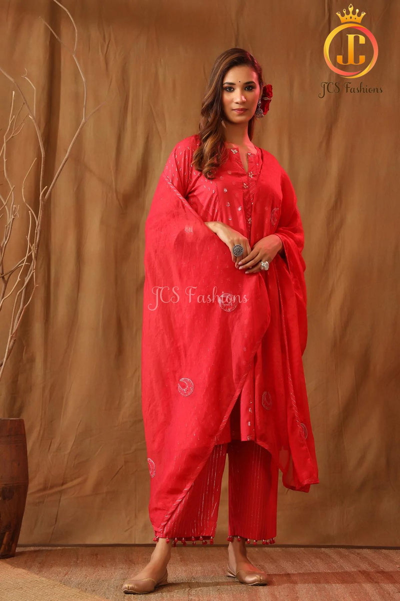 Cotton Shimmery Kurta with Stole, and matching potli pants