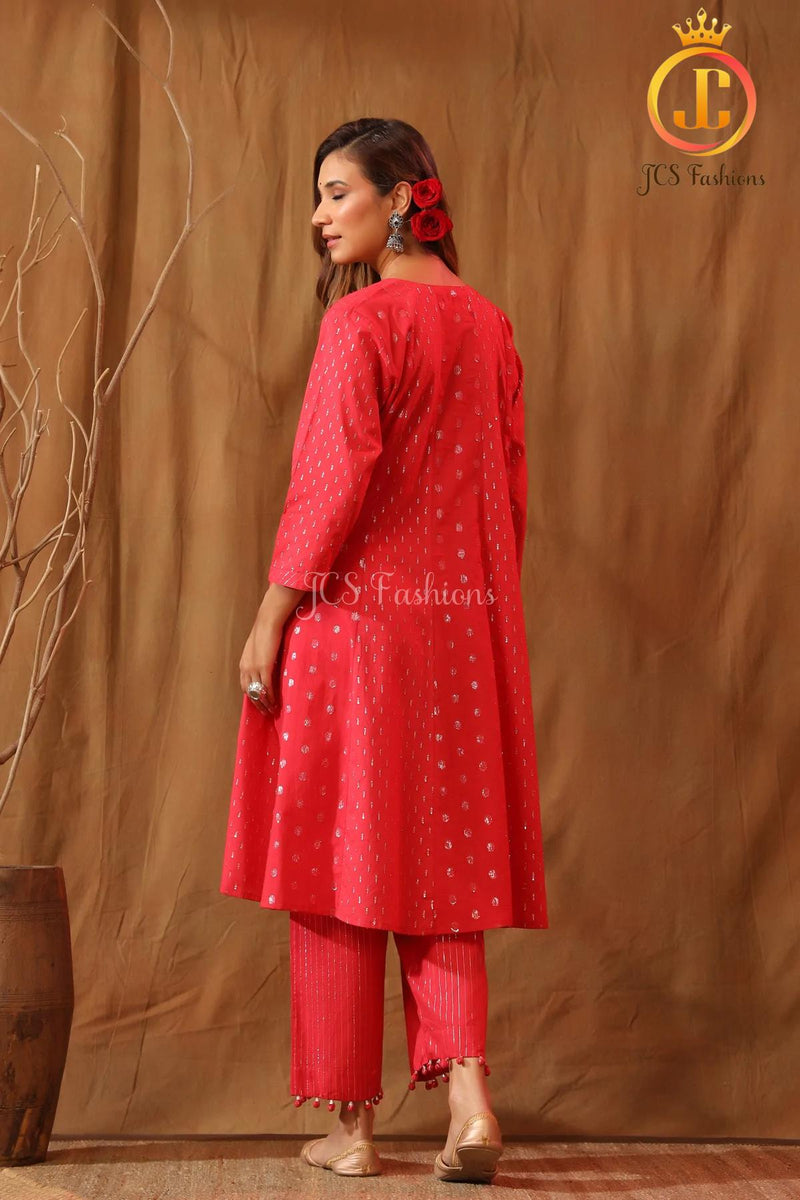 Cotton Shimmery Kurta with Stole, and matching potli pants