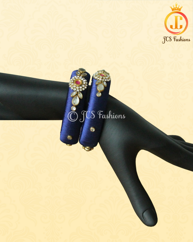 Silk thread bangles with Kundan stone