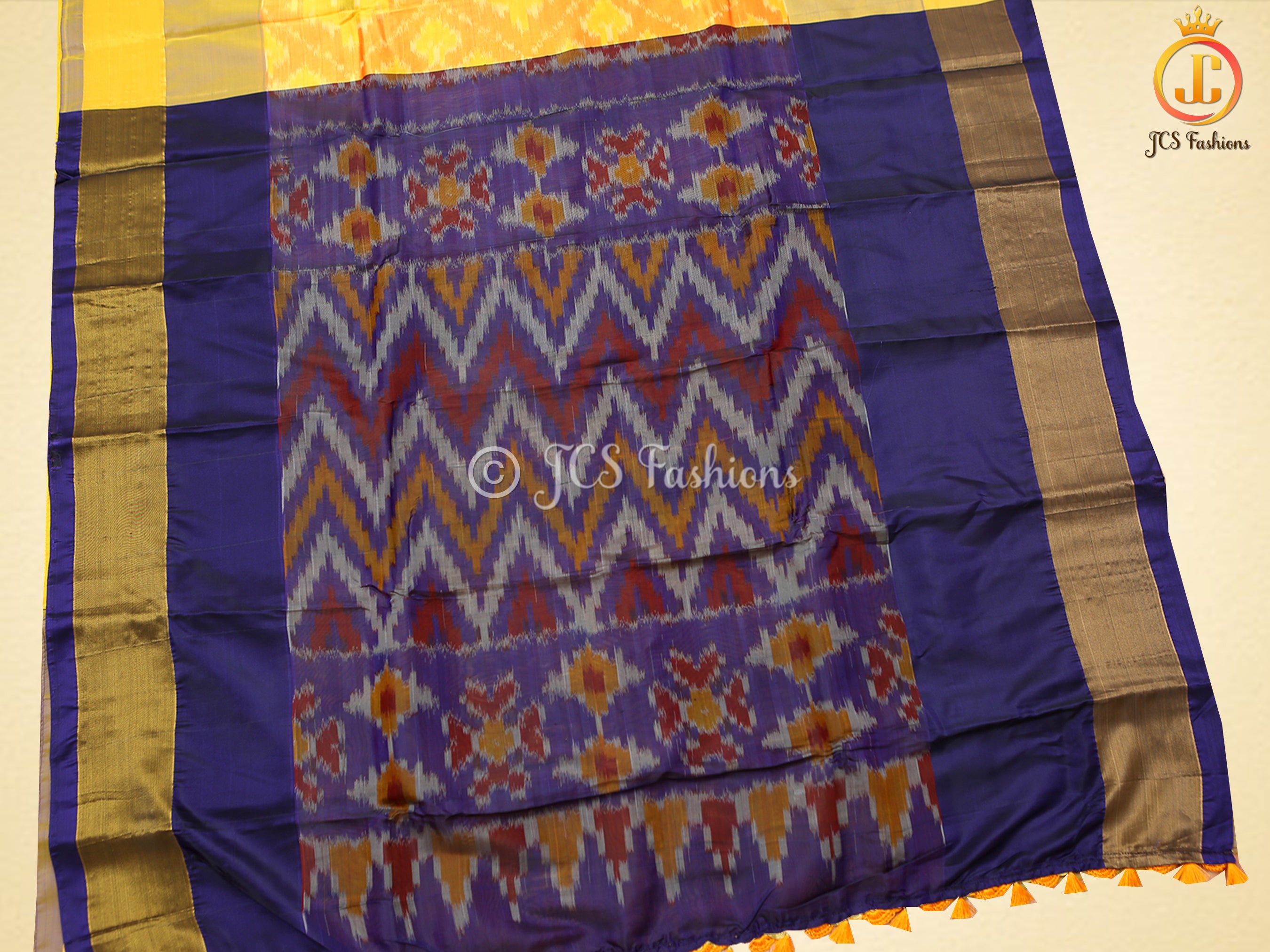 Mustard Yellow Soft Silk Saree With Beautiful Ikkat Designs SAREE JCS Fashions