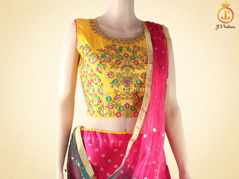Weaving Zari Buttie Silk Lehenga With Dual Shade Soft Net Dupatta
