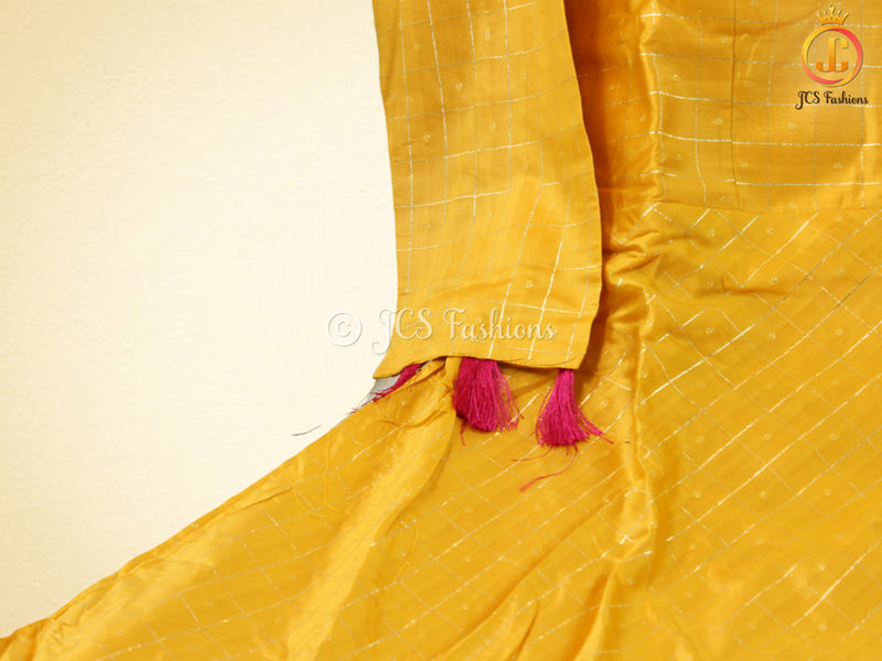 Traditional Anarkali long gown with self zari weaving in Yellow