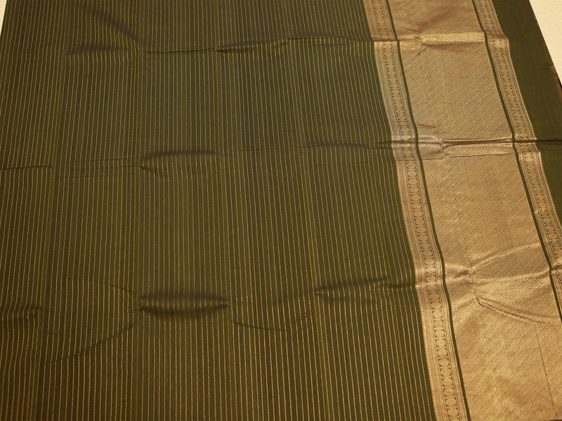 Kanchi Rich Cotton Olive Green Vaira Oosi Zari Work Saree