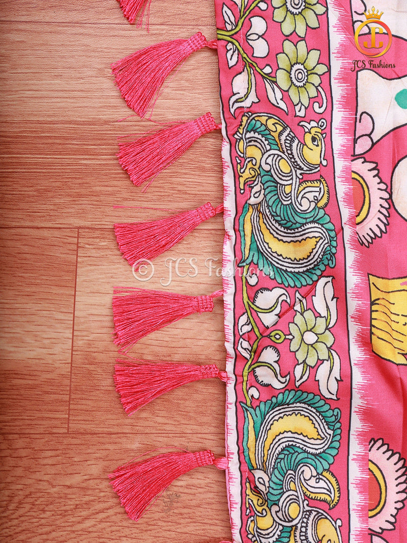 Kalamkari And Floral Design Saree With ready to wear Blouse