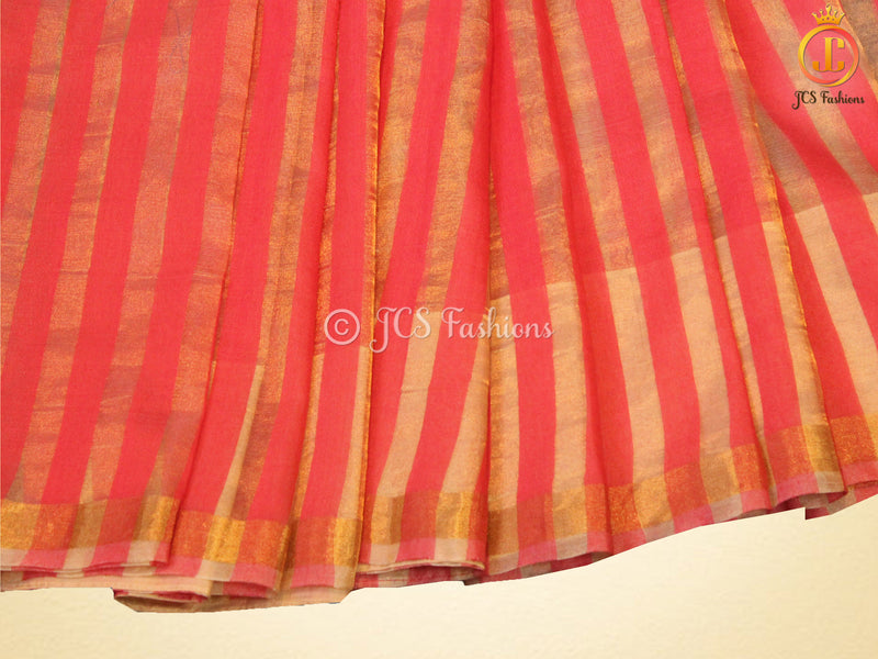 Gorgeous Gold Stripe Saree With Golden Tissue Zari Blouse