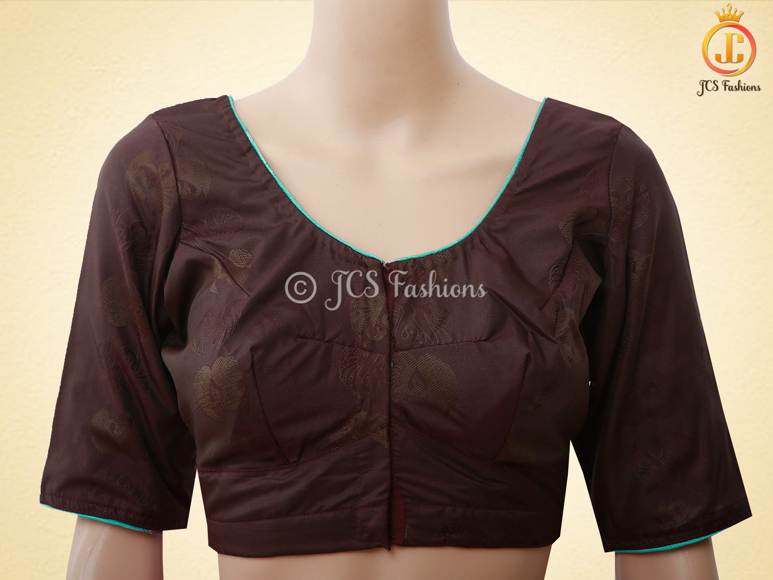 Semi Silk Border Less Saree With Fully Stitched Blouse, Copper Zari. SAREE JCS Fashions