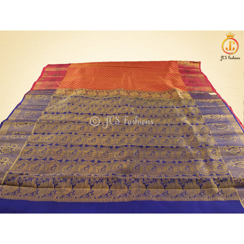 Pure Silk Sarees With Contrast Pallu And Blouse, Traditional Design