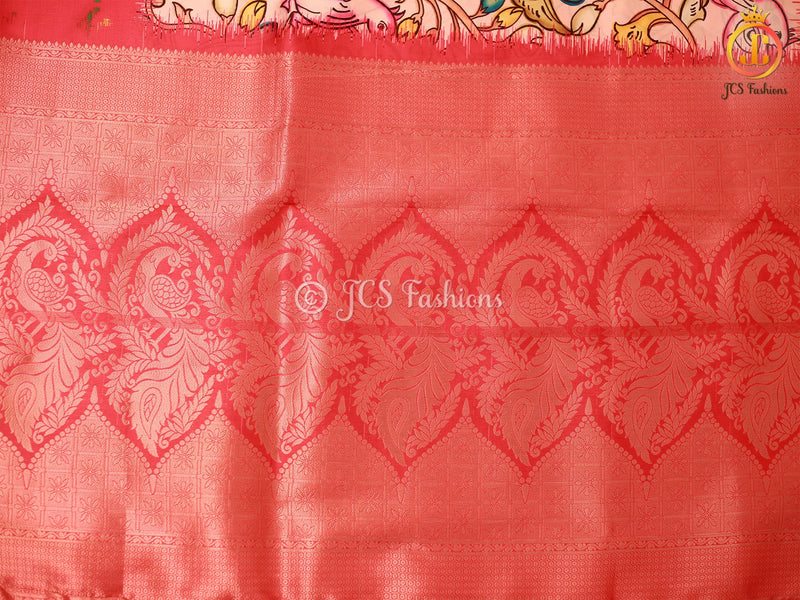 Kanchi Border Soft Silk Saree with Kalamkari and Patola Prints