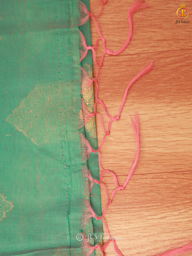 Indian Traditional Soft Silk Cotton Saree With Brocade Blouse