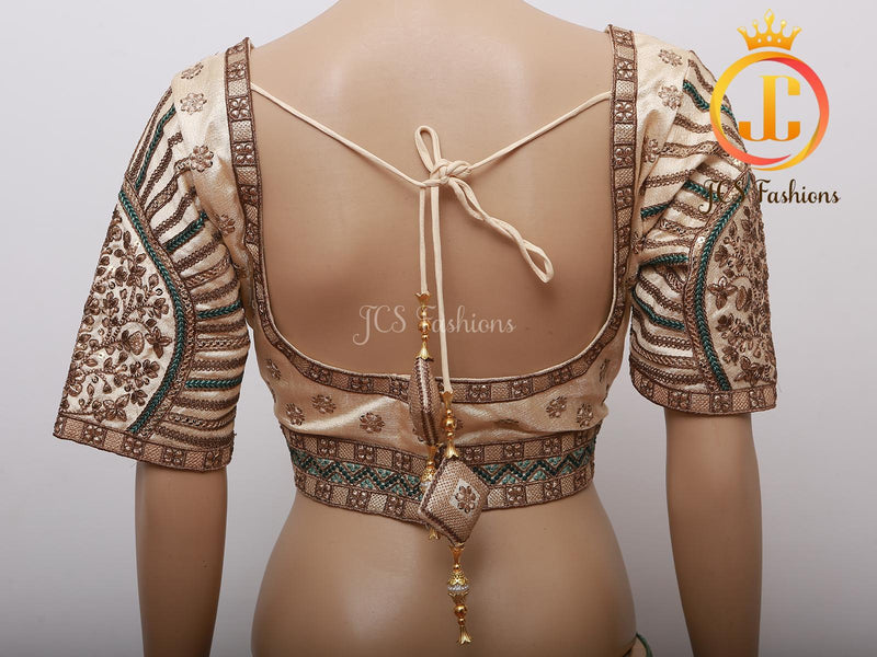 Sabyasachi Style Copper Jari Heavy Embroidery Work Blouse - Size 42