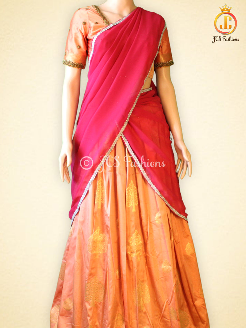 Unique and Trendy Half Saree Set  For Teens | Peach