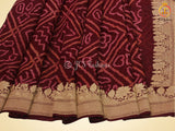 Maroon Pure Khaddi Georgette Rai Bandhej Saree, Silk Mark Certified