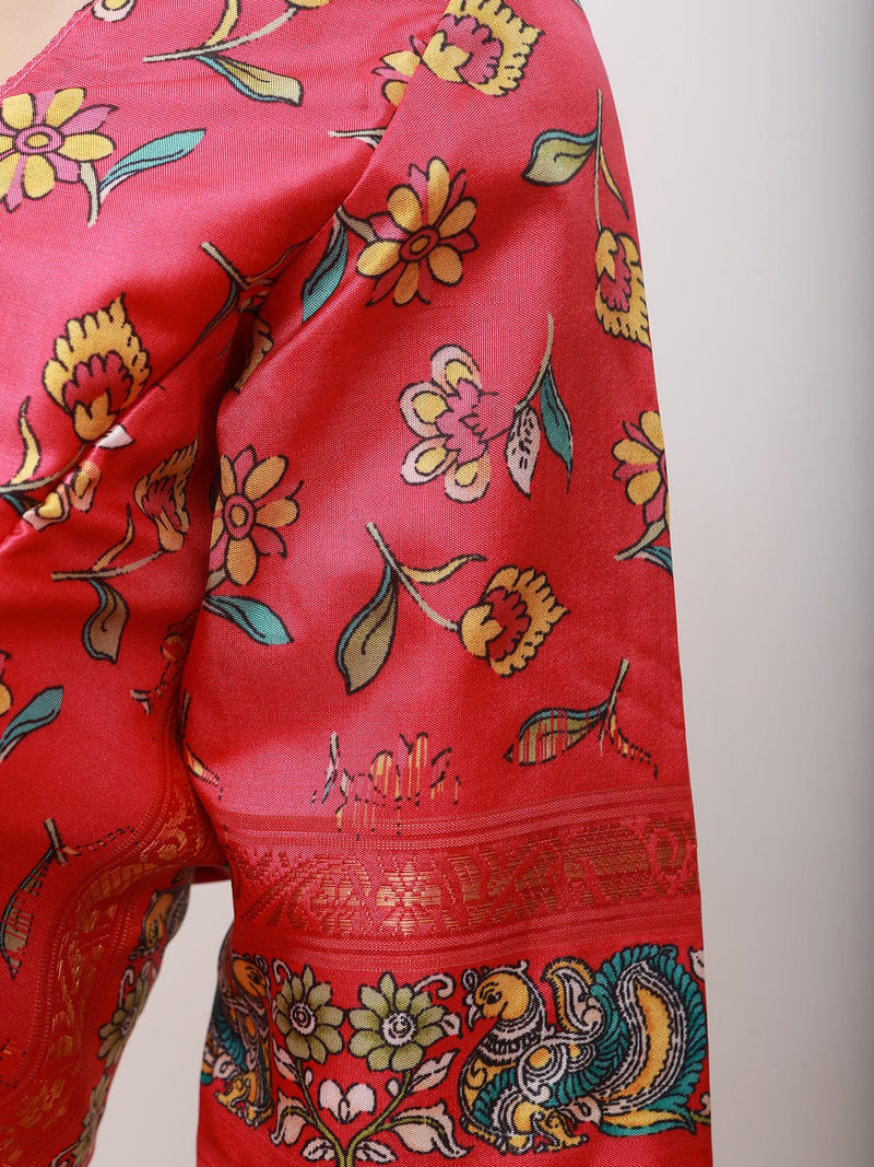 Kalamkari And Floral Design Saree With ready to wear Blouse