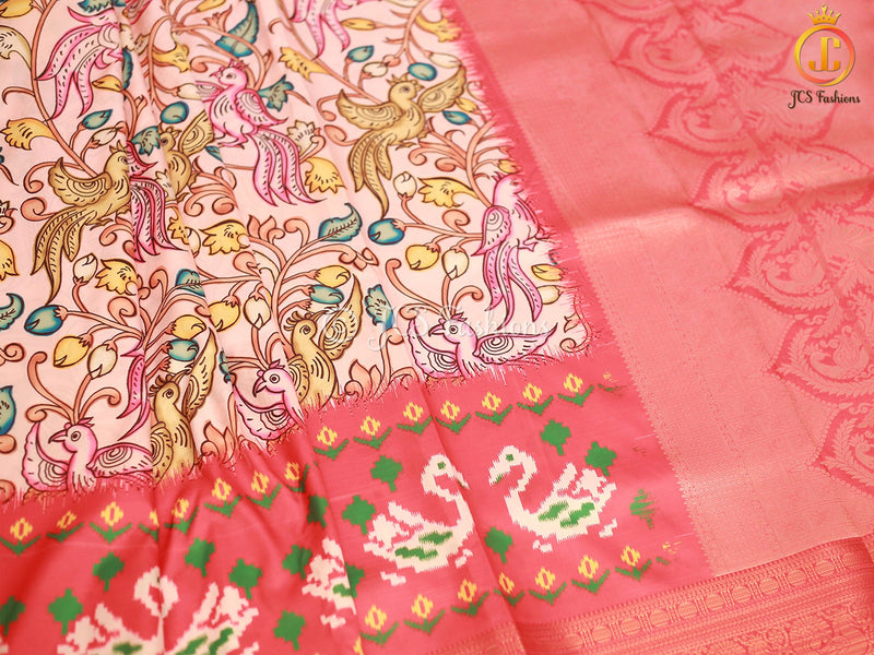 Kanchi Border Soft Silk Saree with Kalamkari and Patola Prints