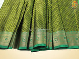 Olive green Kora Muslin Saree with ready to wear designer Blouse