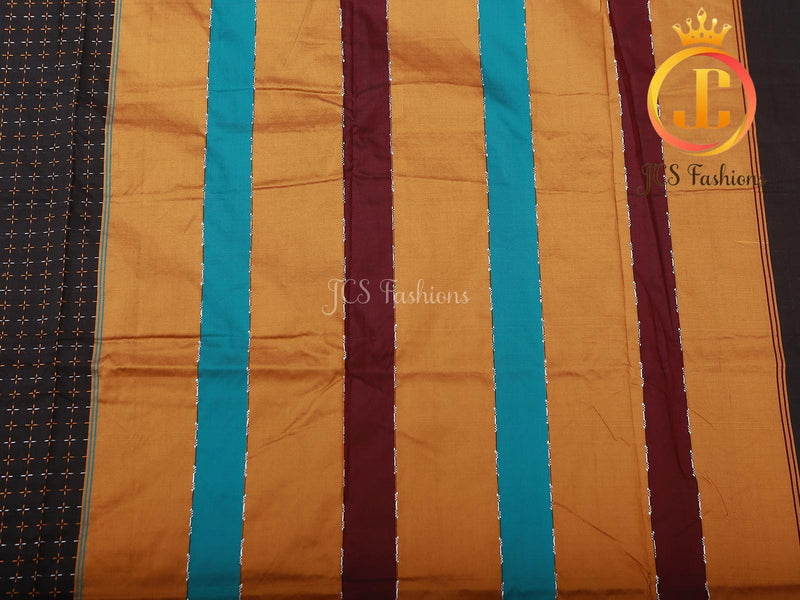 Ilkal Saree - Black Mercerized Soft Cotton Silk Saree With Running Blouse
