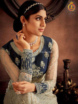 Designer Floor Length Gown in Blue and Grey