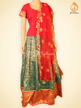 Banarasi Lehenga with Crop Top | Pavadi for Teens | half saree| Bottle Green