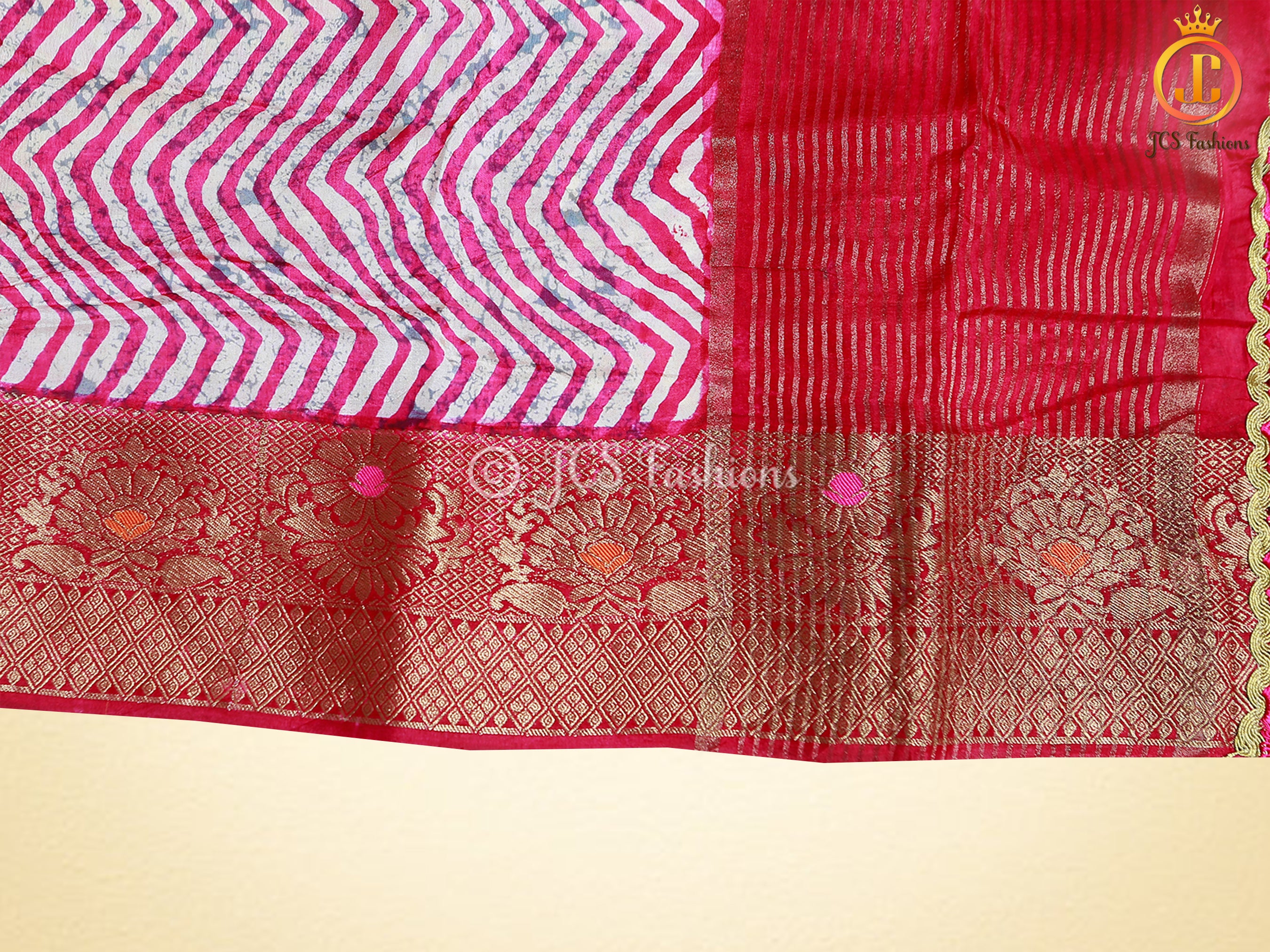 Leheriya Bathik Prints Munga Silk Saree With Blouse SAREE JCS Fashions