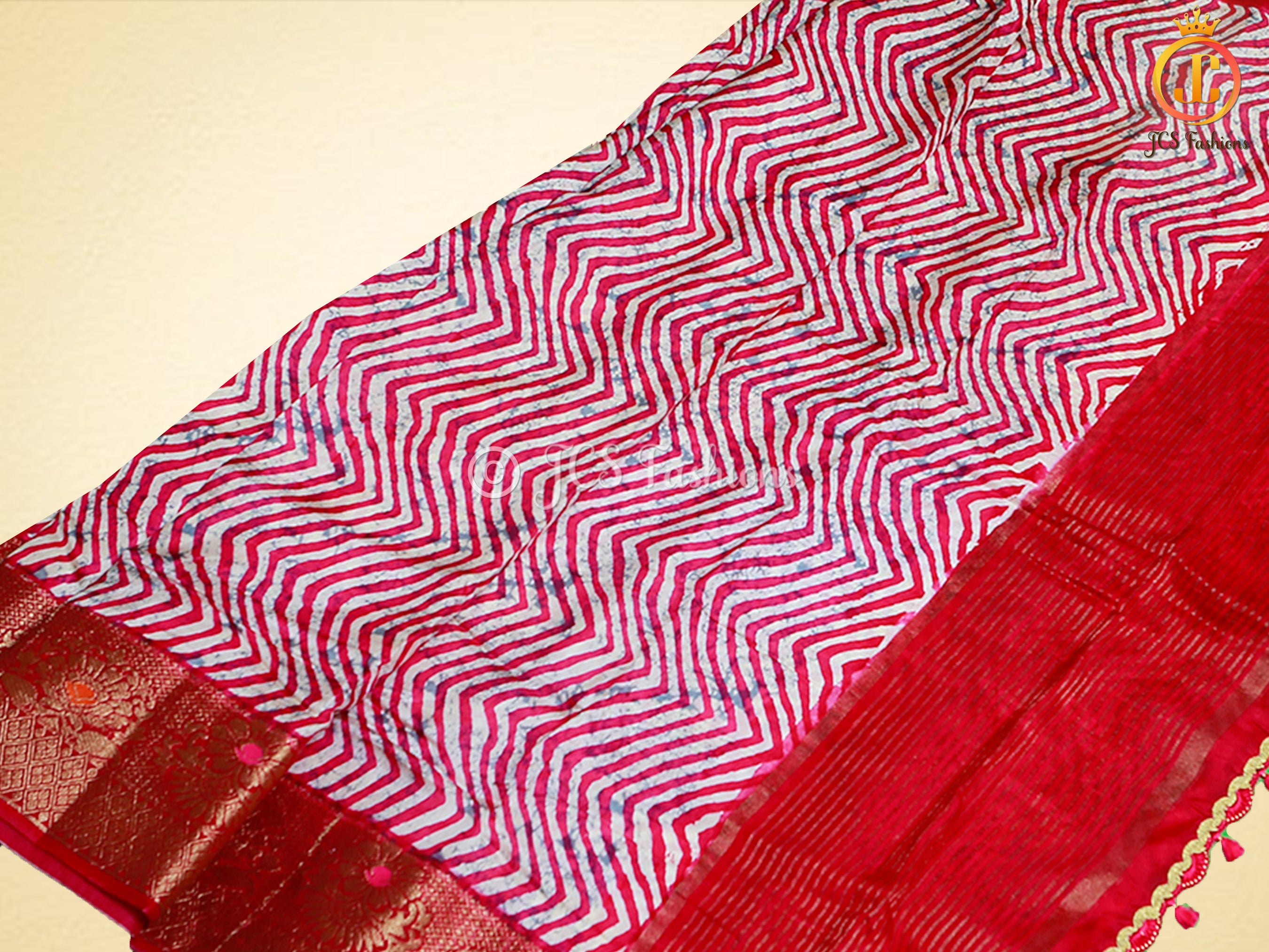 Leheriya Bathik Prints Munga Silk Saree With Blouse SAREE JCS Fashions