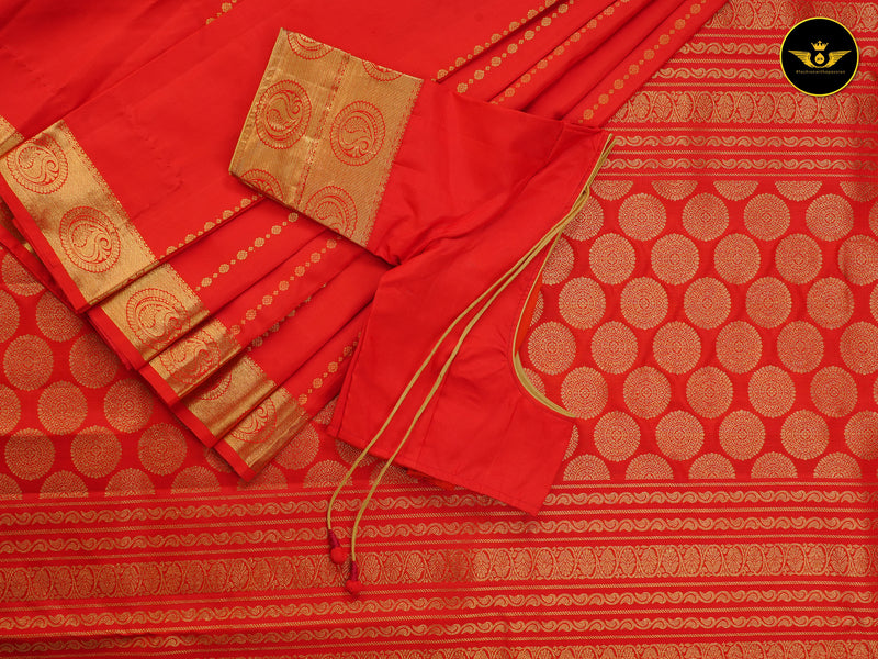 Pure Kanchipuram Saree: Gold and Copper Zari Butties and Fully Stitched Blouse