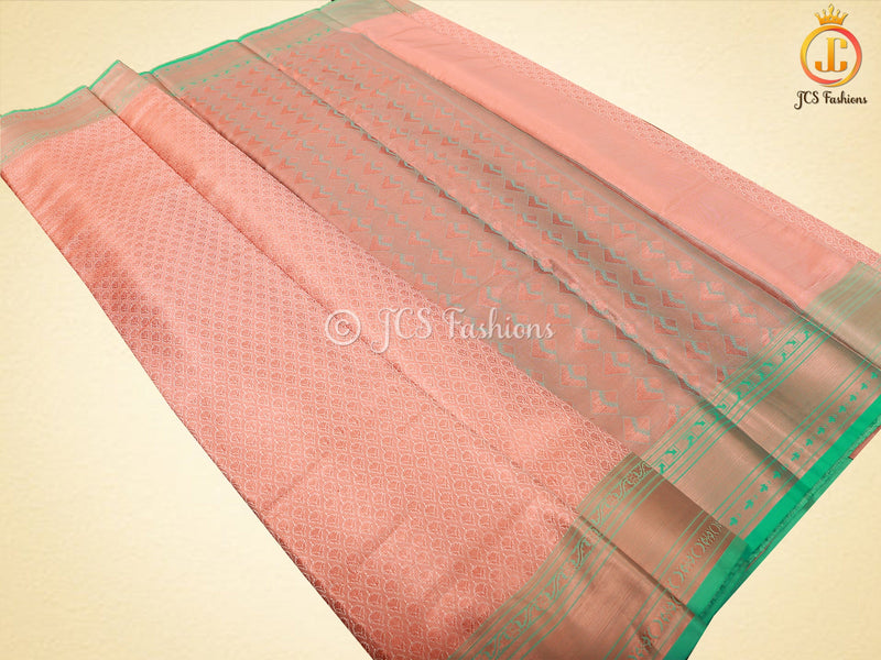 Copper Zari Border Semi-Soft Silk Saree With Blouse