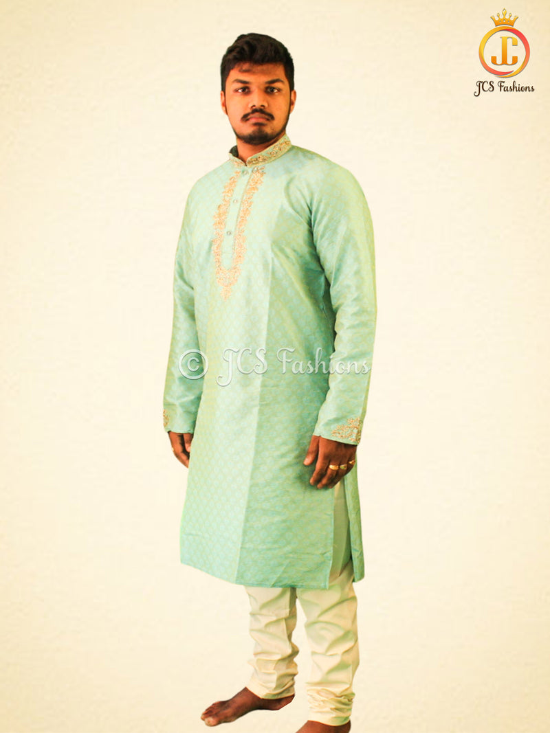 Silk Kurta Pajama Set with Embroidery & Zari Work