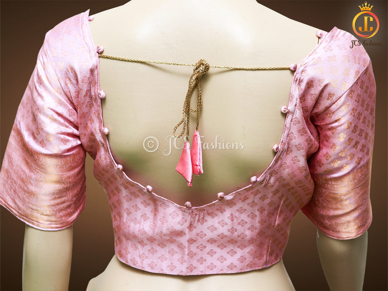 Golden Zari Weaving Peachy pink Soft Silk Saree With Fully stitched Blouse