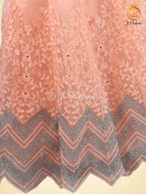 Traditional Embroidery And Mirror Work Soft Net Lehenga