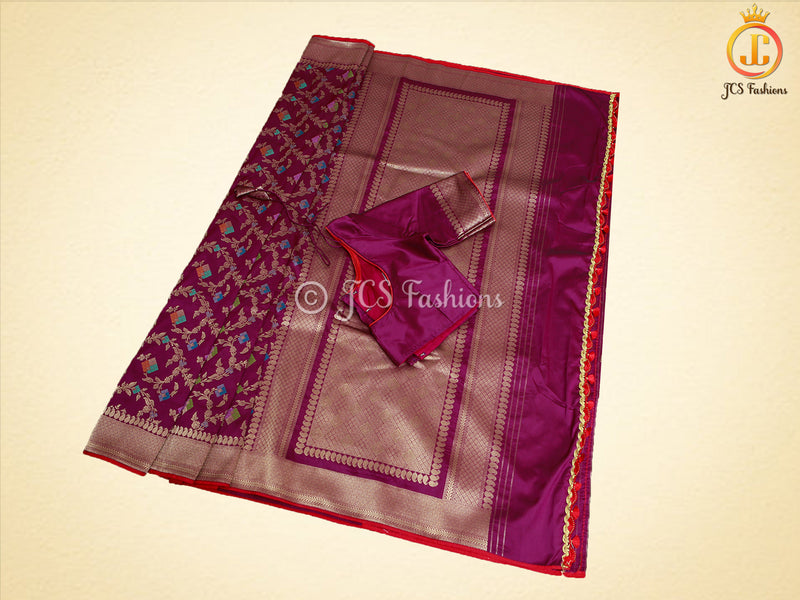 Banarasi Silk saree with Meenakari Work, Handwoven Saree With Fully stitched blouse.