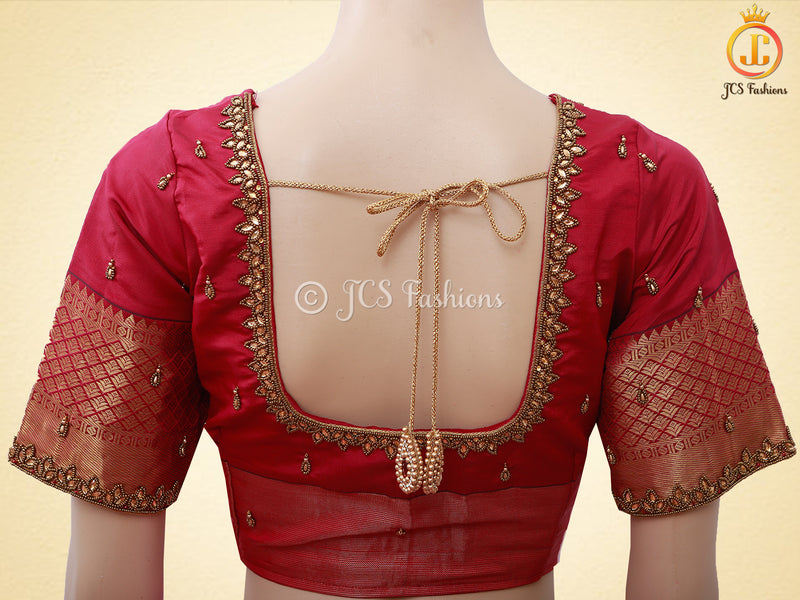 Kanchipuram Blended Silk Saree With fully stitched Blouse, Korvai Border