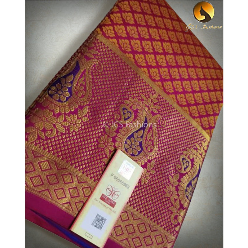 Pure Silk Sarees With Contrast Pallu And Blouse, Traditional Design