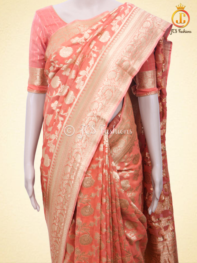 Pure Kaddi Banarasi Georgette Saree With Fully stitchedBlouse