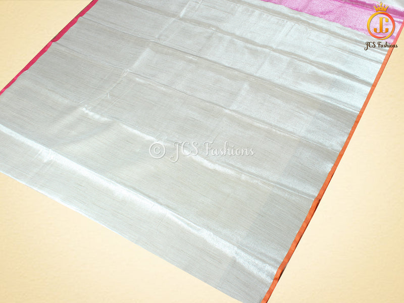 Tissue Saree With Lace Work Blouse, Elegant Silver Weaving