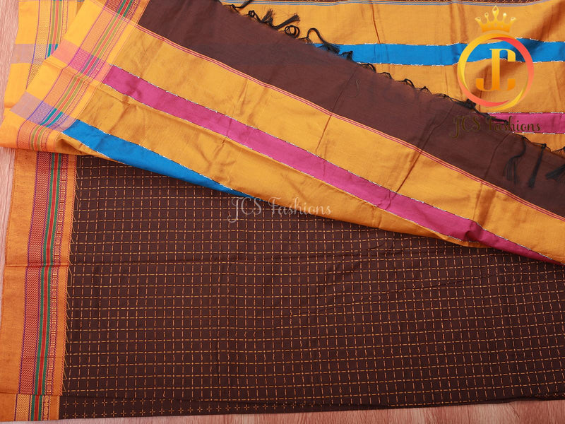 Ilkal Saree - Brown Mercerized Soft Cotton Silk Saree With Running Blouse, Gift Saree