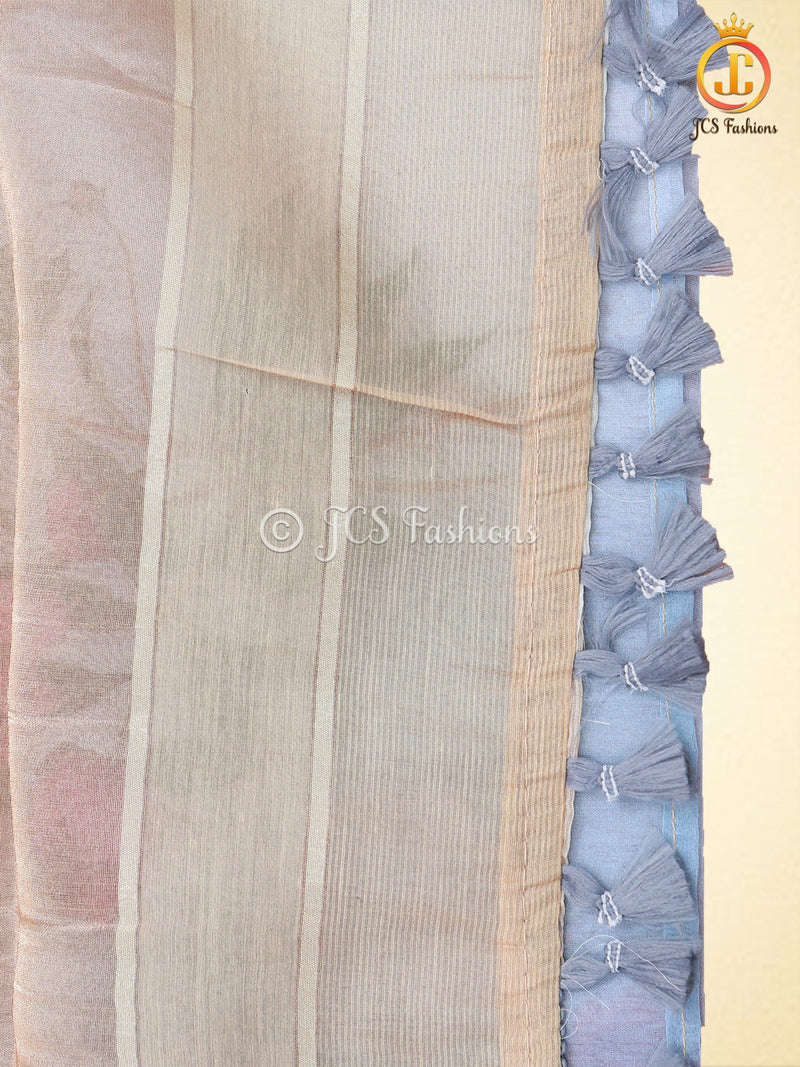 Stunning Pure Handloom Organza Printed Saree with Fully Stitched Printed Blouse