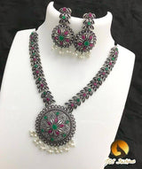 German Silver Necklace Set with Earrings - Elegant Ethnic Jewelry