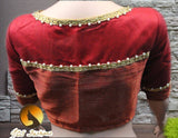 Jute Linen Saree with ready to wear blouse. golden border